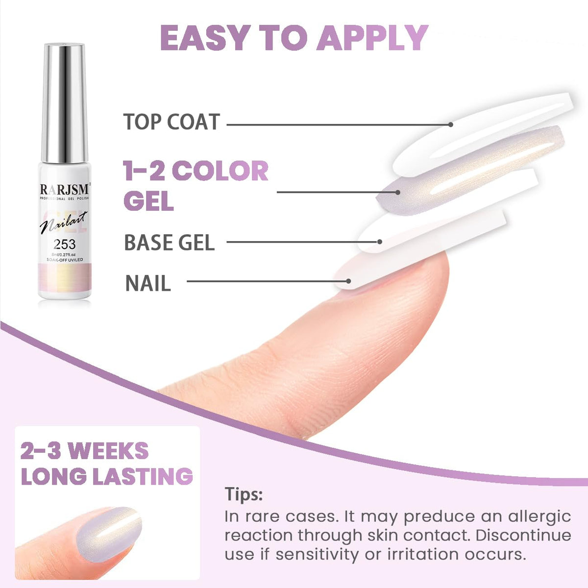 RARJSM Pearl Gold Gel Liner Nail Art Pearlescent Milky Light Purple White Golden Shell Glitter