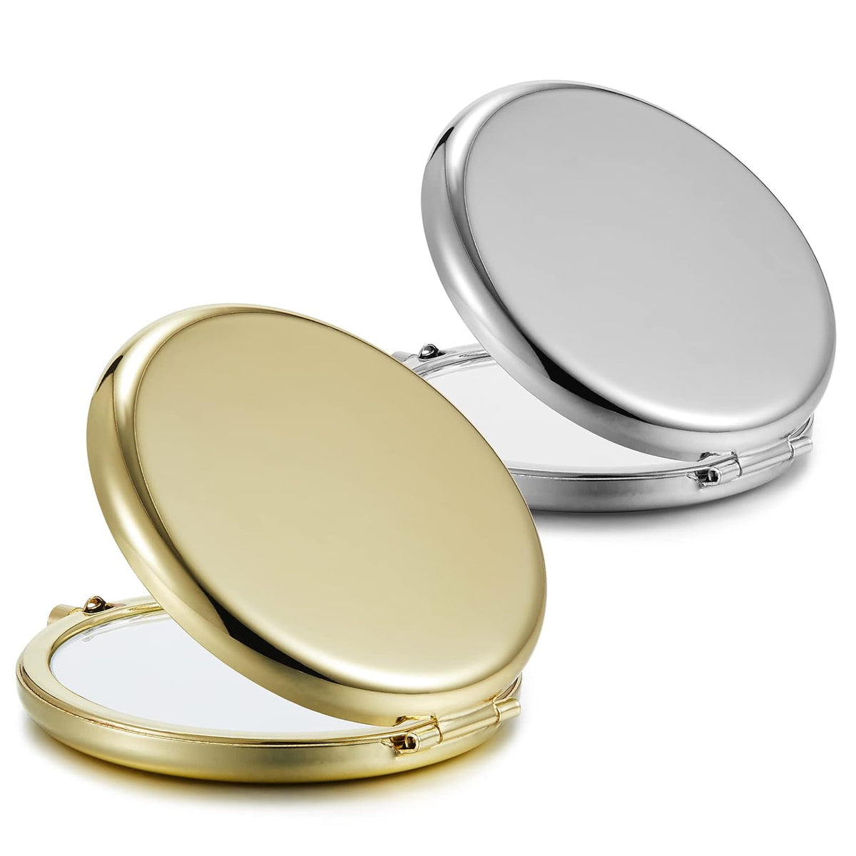 Compact Mirror Bulk, Set of 2 Double-Sided 1X/2X Magnifying Purse Pocket Makeup Mirrors(Round, Gold
