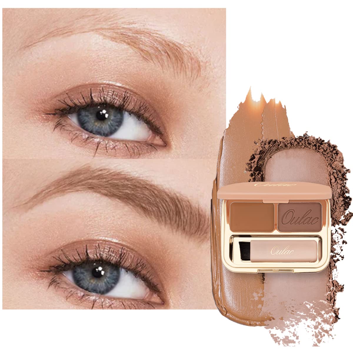 Oulac Waterproof Brown Eyebrow Powder Kit with Brow Brush 2 in1 Long Lasting Instant Eyebrow Pomade