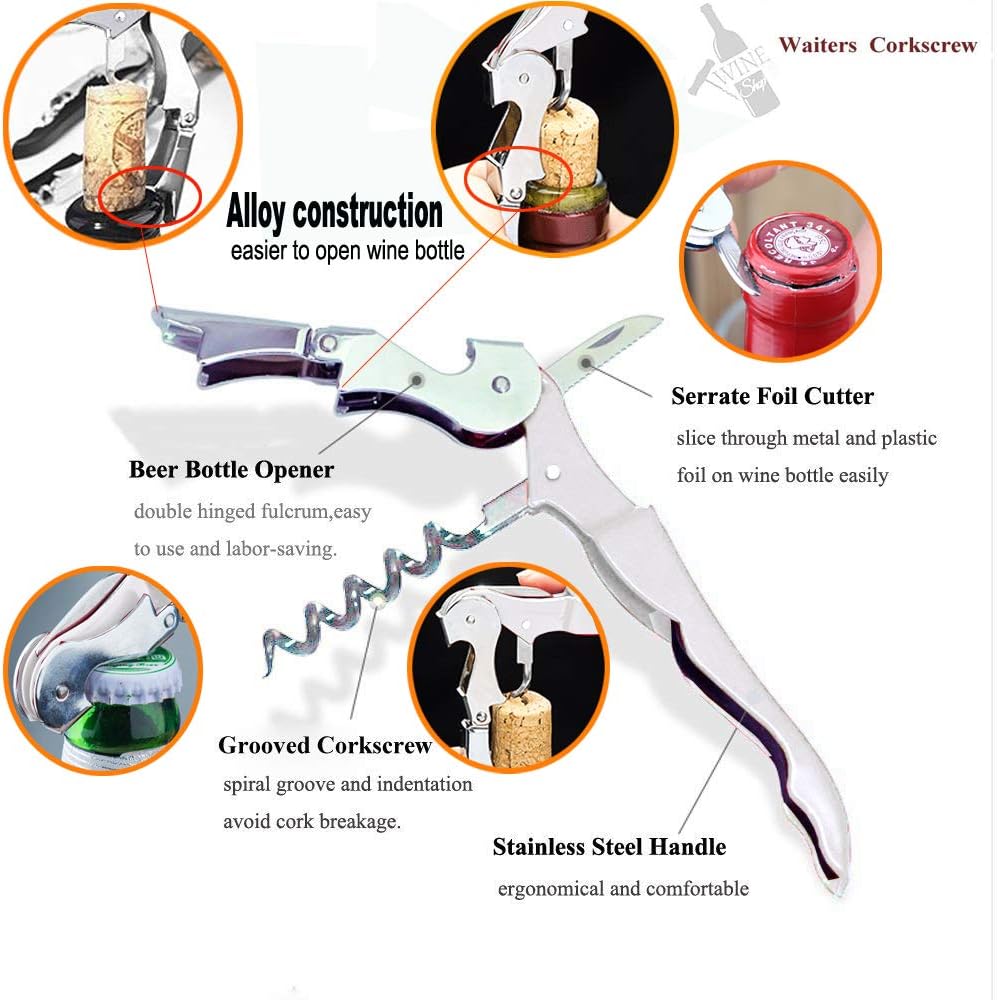 Professional Waiter Corkscrew Wine Openers Set, Heavy Duty Stainless Steel Hinges Wine Key for
