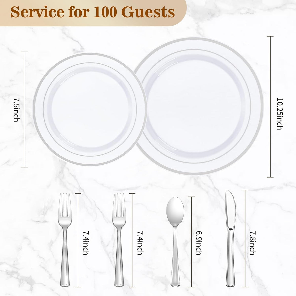 600PCS Silver Plastic Plate Set (100 Guests), Disposable Plates for Party Wedding Birthday