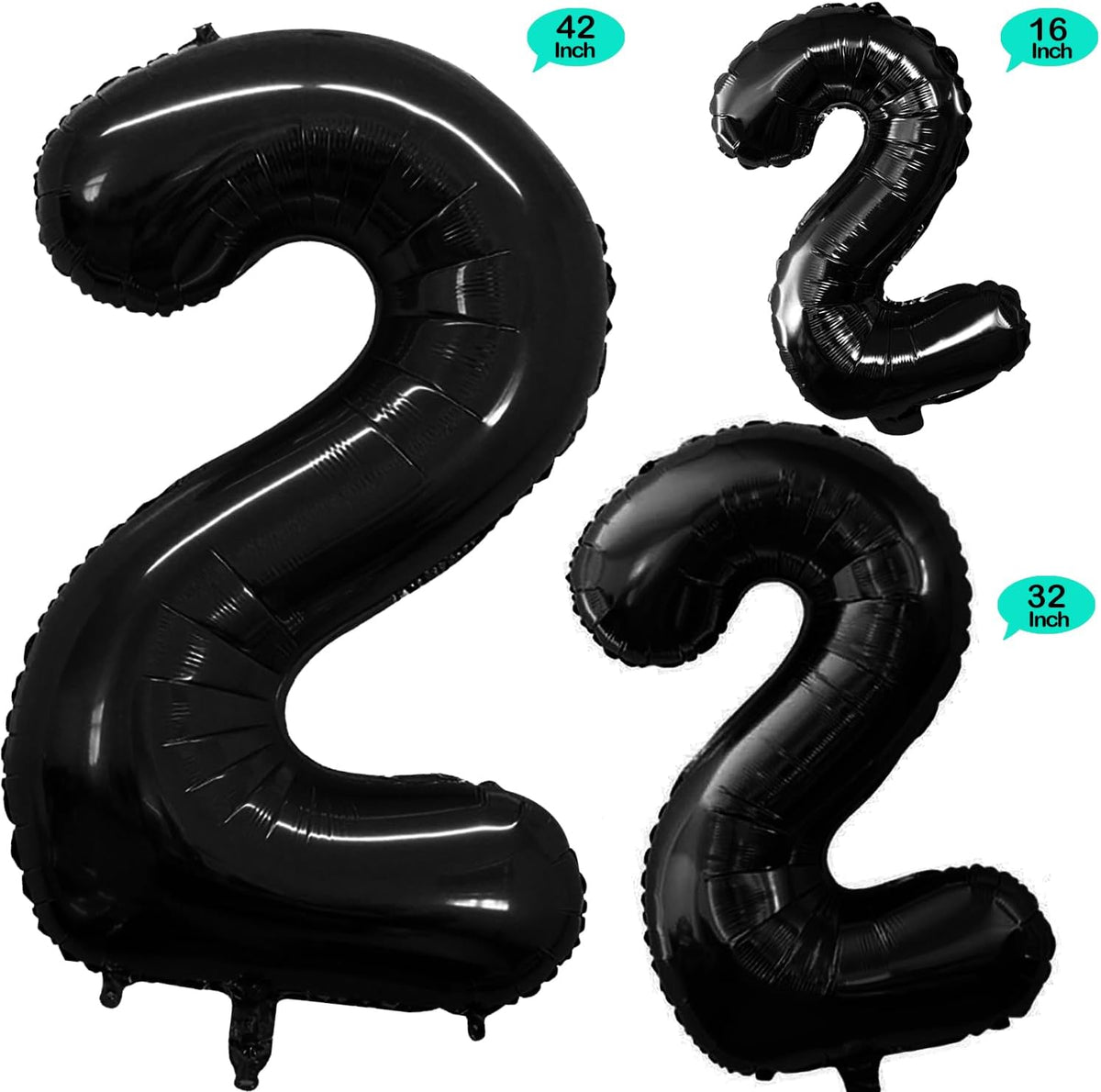 GOER Black Foil Balloons Number 2,Huge Number Balloons for 2nd Birthday Party Supplies Anniversary