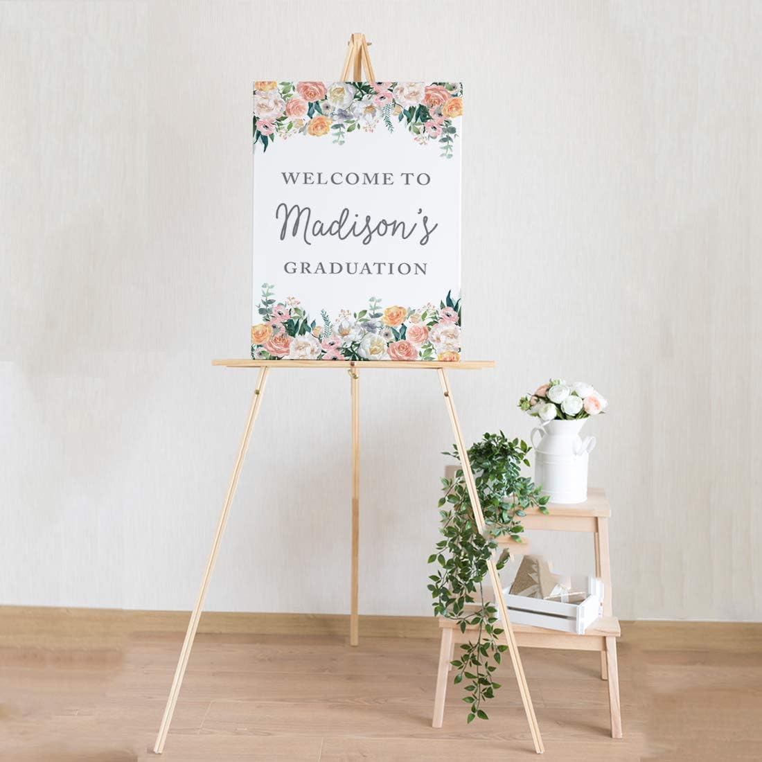Andaz Press Personalized Extra Large Wedding Easel Board Party Sign, 12x18-inch, Peach Coral Floral