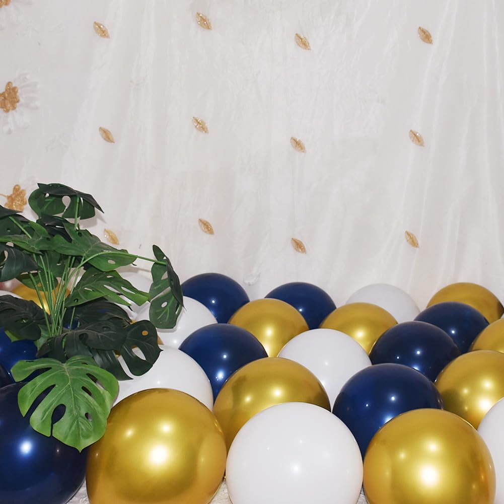 300 Pack Navy Blue Gold and White Balloons 5 Inch Metallic Latex Bulk Small Balloon Arch Garland