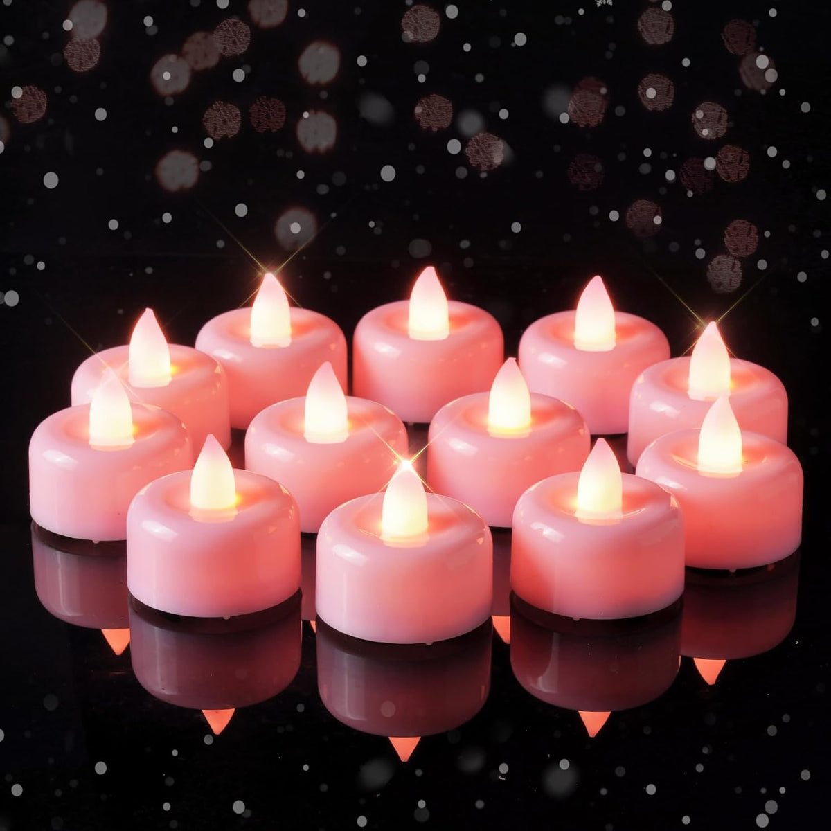 Amagic 12 Pack Pink Flameless LED Tea Lights Candles Battery Operated, Electric Fake Tealight