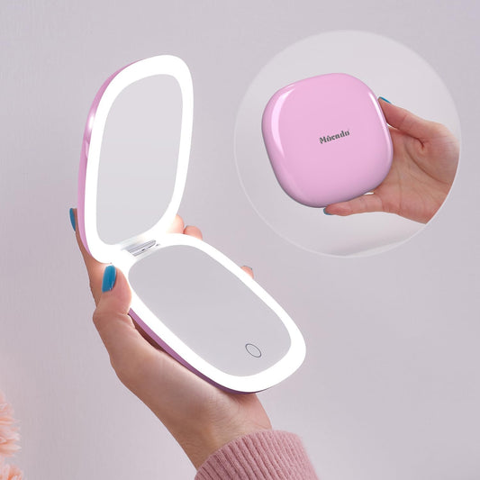 Mocado Compact LED Travel Makeup Mirror - 4 Inches 1X/10X Magnification Travel Mirror with Light