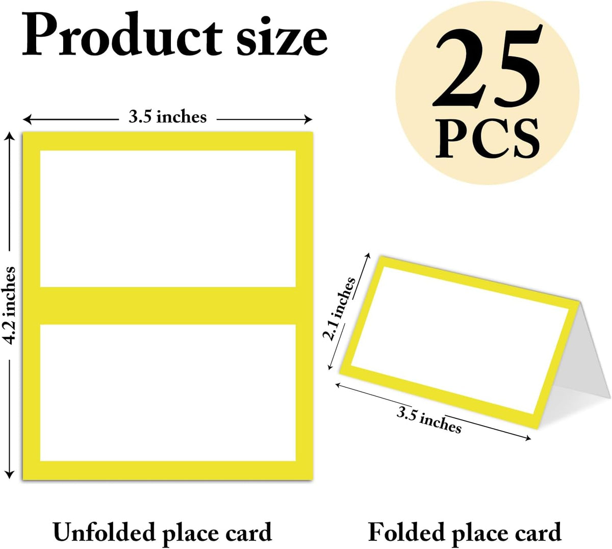 25 Pack Yellow Border Place Cards, Editable Name Cards for Table Setting, Tent Cards Food Label for