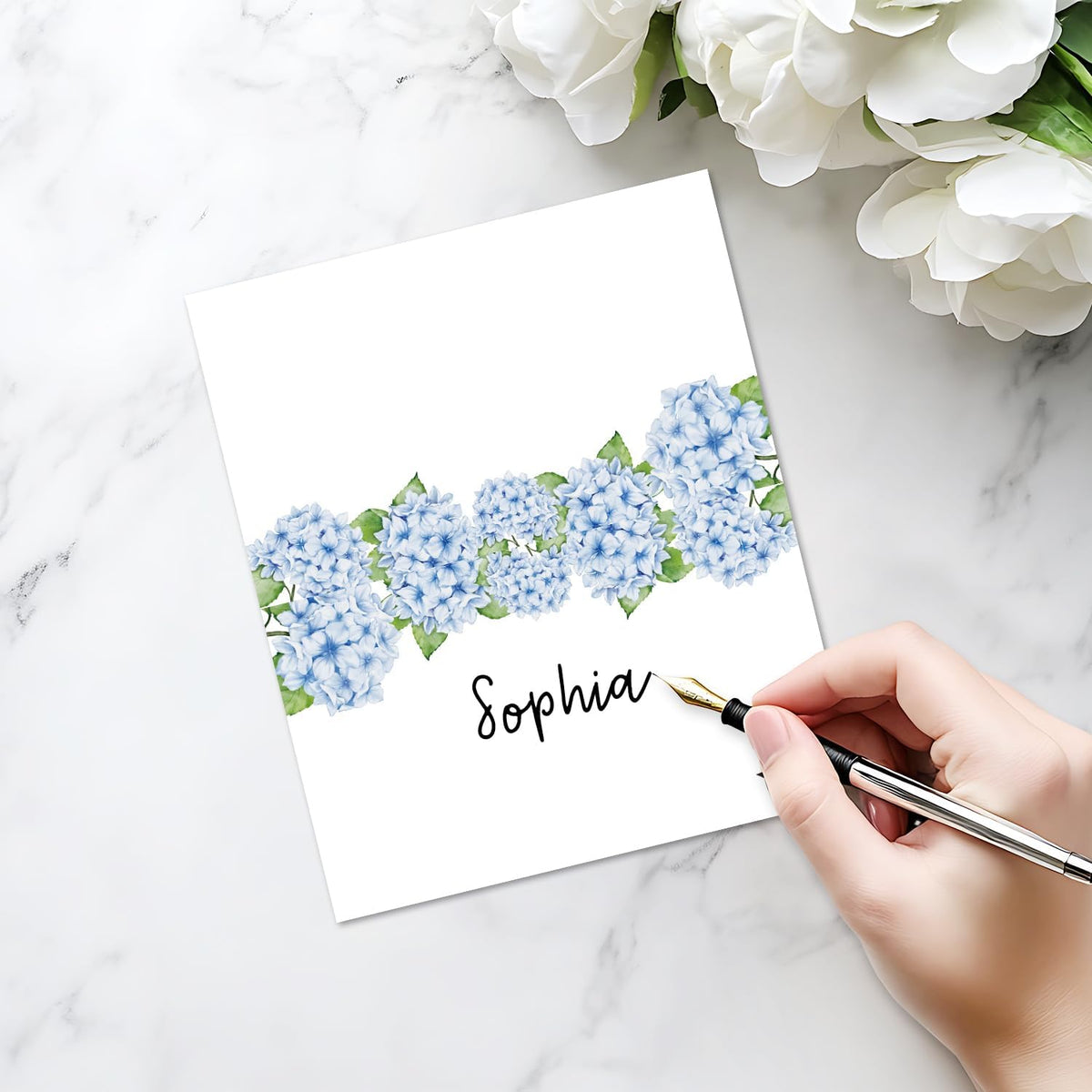 25 Pack Blue Floral Place Cards, Editable Name Cards for Table Setting, Tent Cards Food Label for