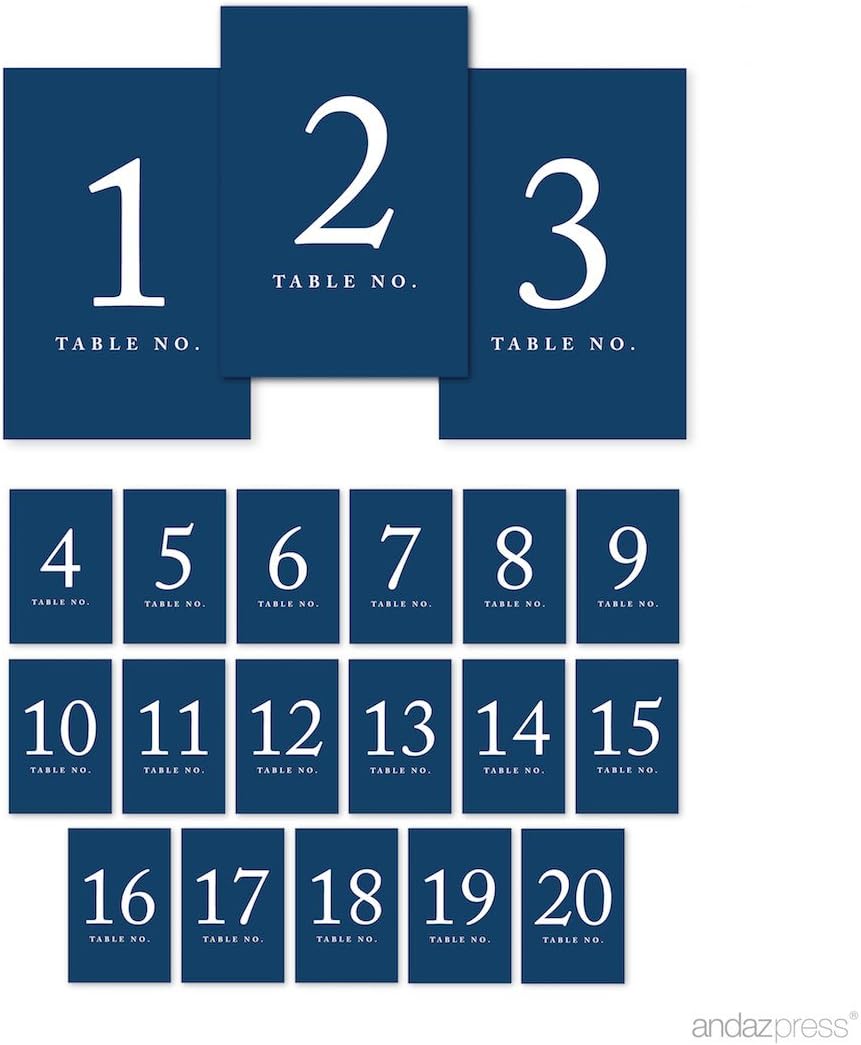 Andaz Press Table Numbers 1-20 On Perforated Paper, Navy Blue, 4X6-Inch Single Sided Sign, 1-Set