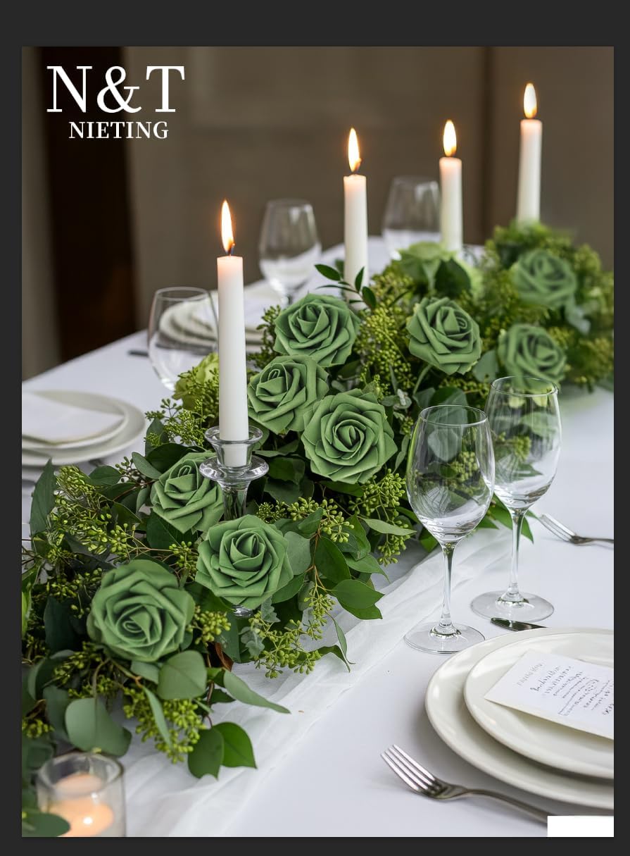 N&T NIETING Roses Artificial Flowers, 25pcs Artificial Flowers Foam Flowers with Stems for DIY Cake