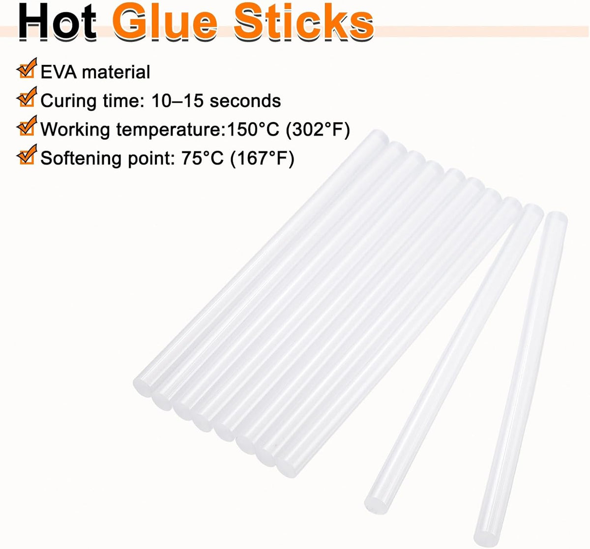 HARFINGTON 10pcs Hot Glue Sticks 0.43" Dia x 11.81" Long EVA Mini Hot Melt Adhesive Glue Stick for