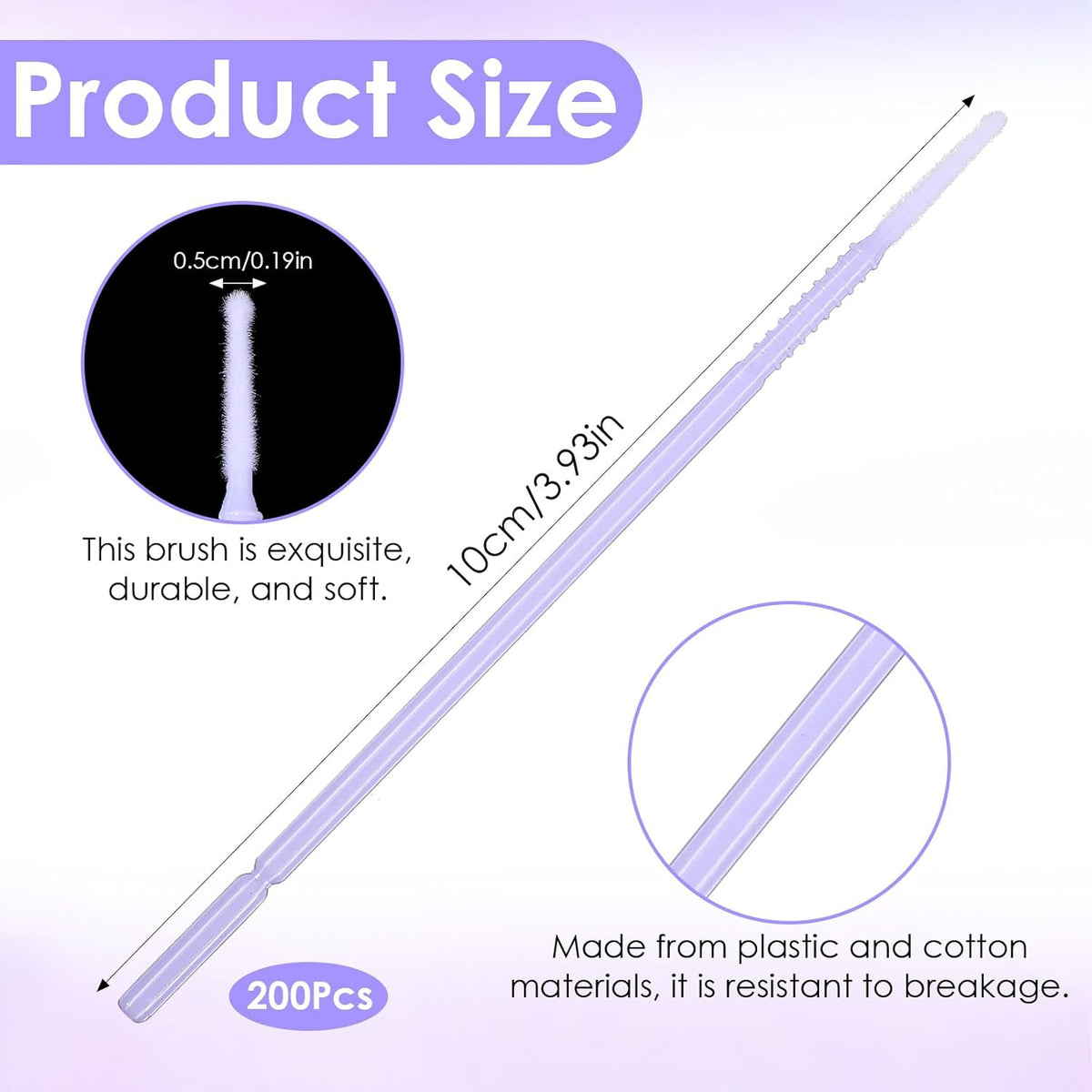 200 Pcs Disposable Micro Applicator Brush, Microswabs for Eyelash Extensions, Long tip Microbrush