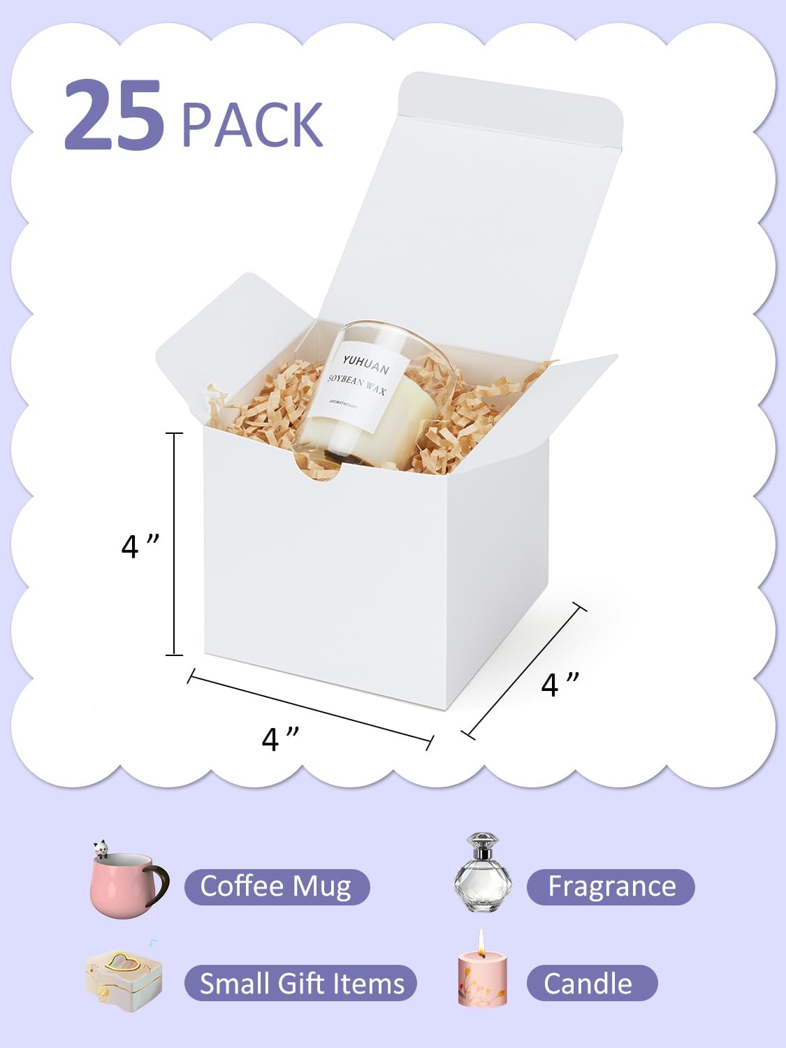 Eupako Gift Boxes 4x4x4 25 Pack White Kraft Paper Box with Lids Party Favor Boxes for Bridesmaids