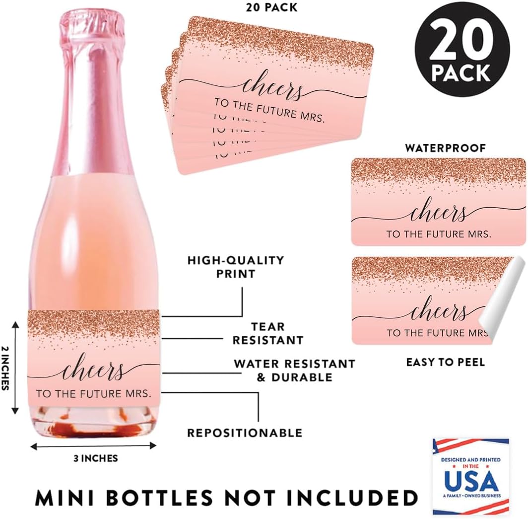 Andaz Press Mini Champagne Wine Bottle Labels, Cheers! to The Future Mrs., Blush Pink Faux Rose