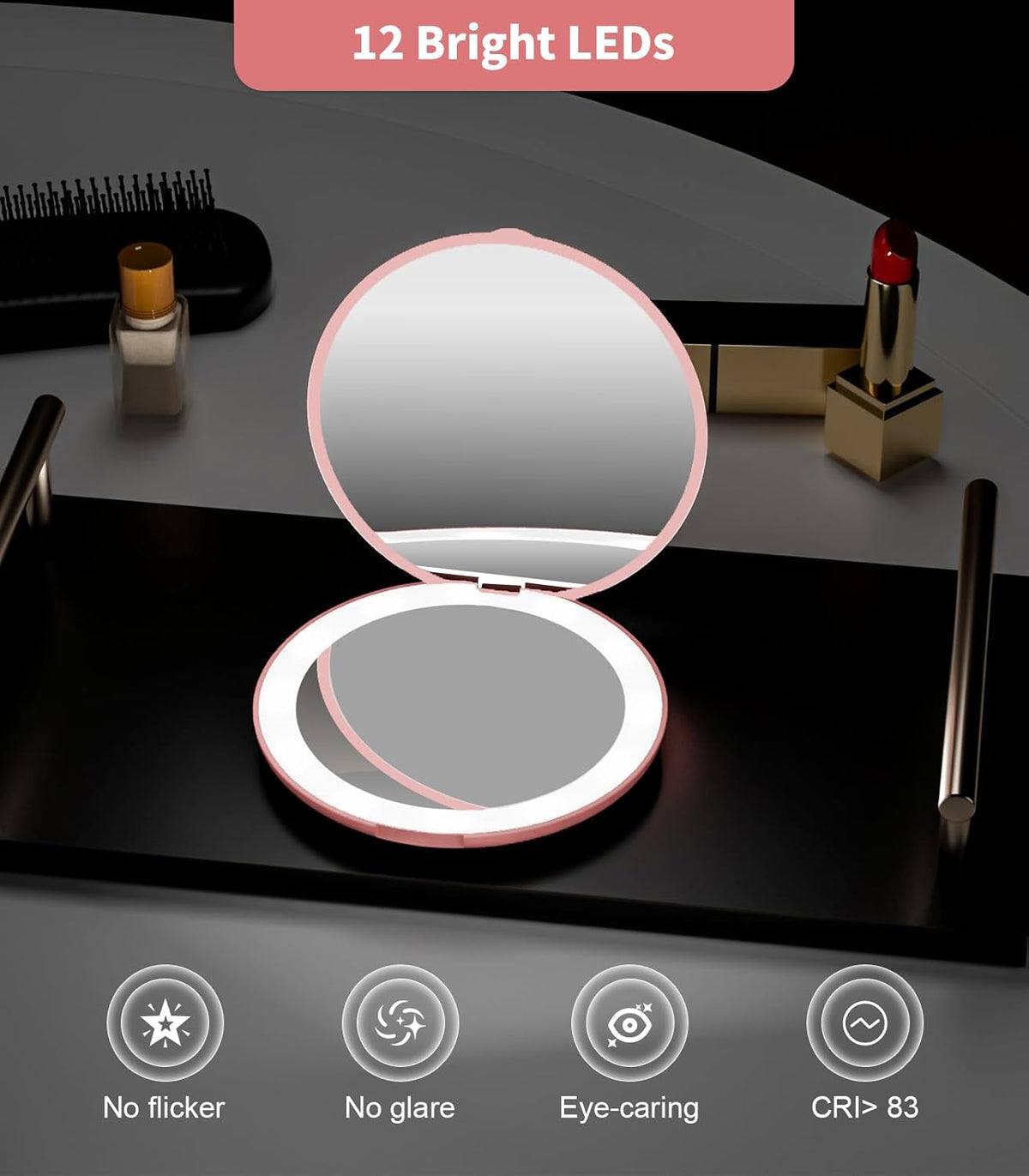 Wobsion Compact Travel Mirror - 1x/10x Magnification, Handheld 2-Sided, Perfect for Purses &