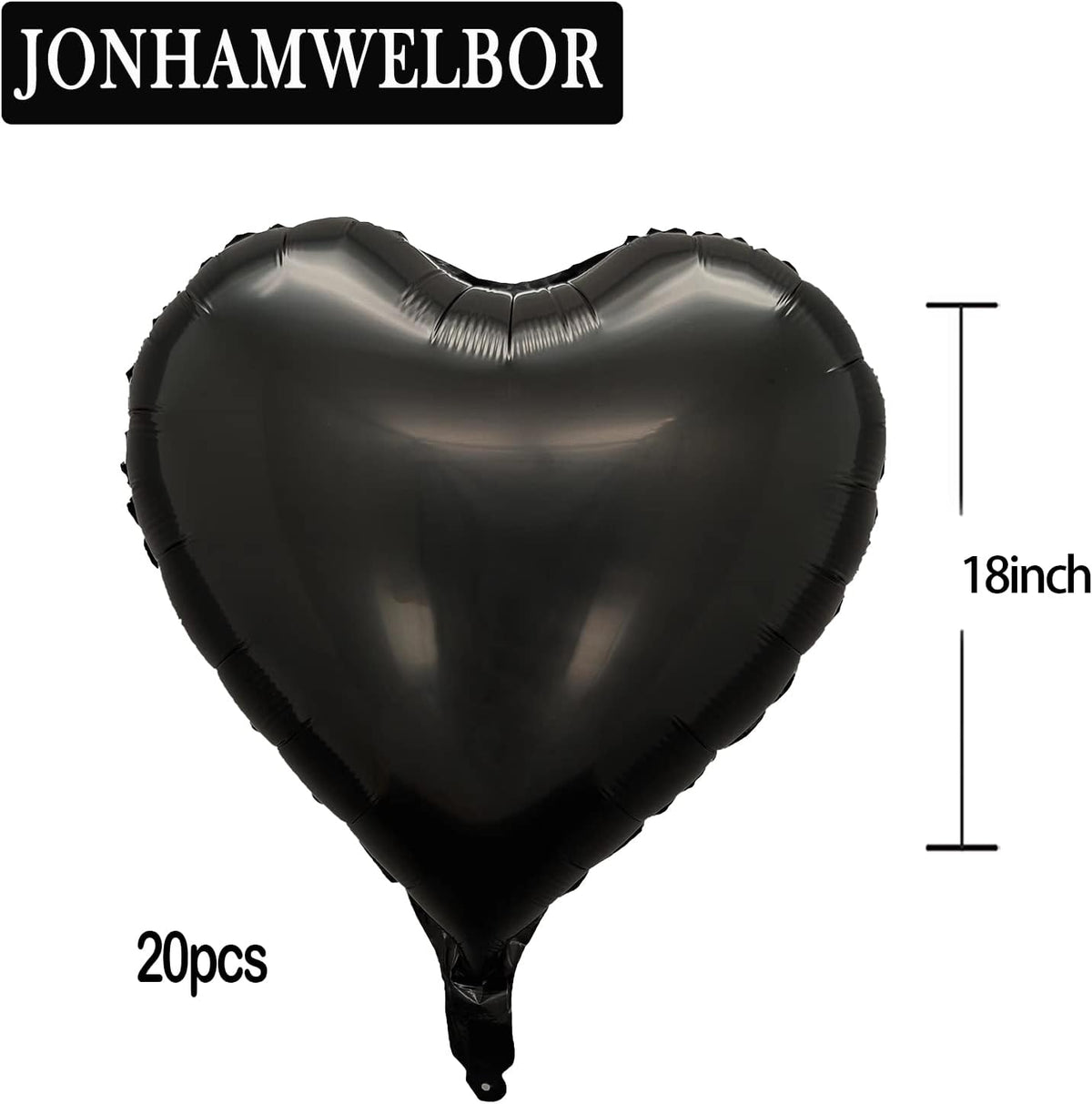 Jonhamwelbor 20Pcs 18 inch Black Foil Mylar Heart Shape Balloons Decorations Valentines Birthday