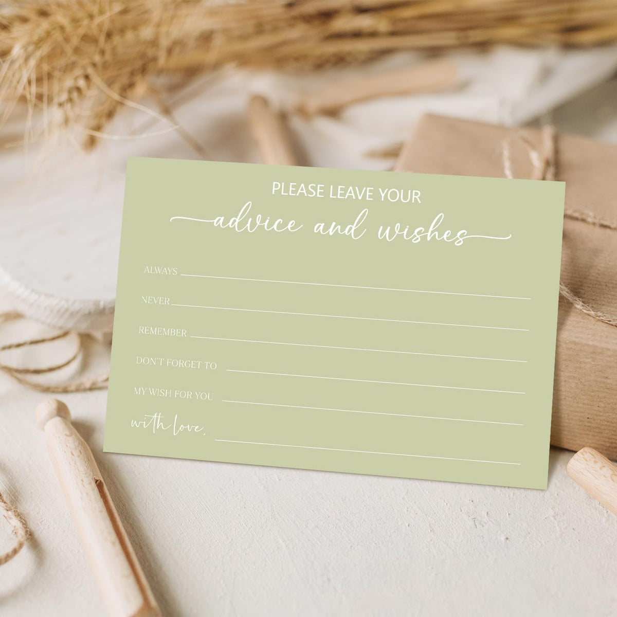 Green Advice and Wishes Card, Advice Cards for The Bride and Groom, Bridal Shower,Wedding or Baby