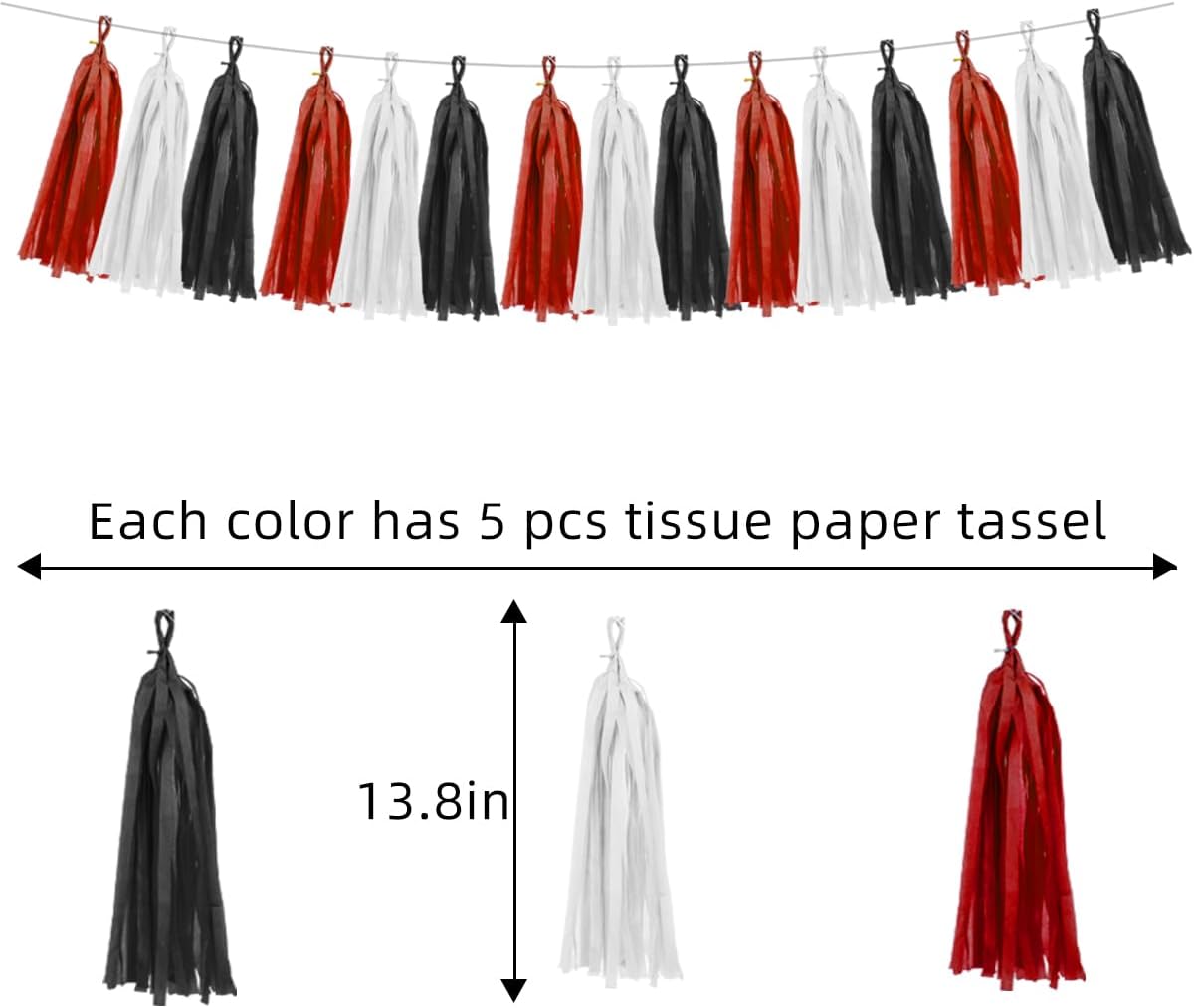 White Red Black Party Decorations - 15Pcs Tissue Paper Tassel Garland Birthday Wedding Graduation