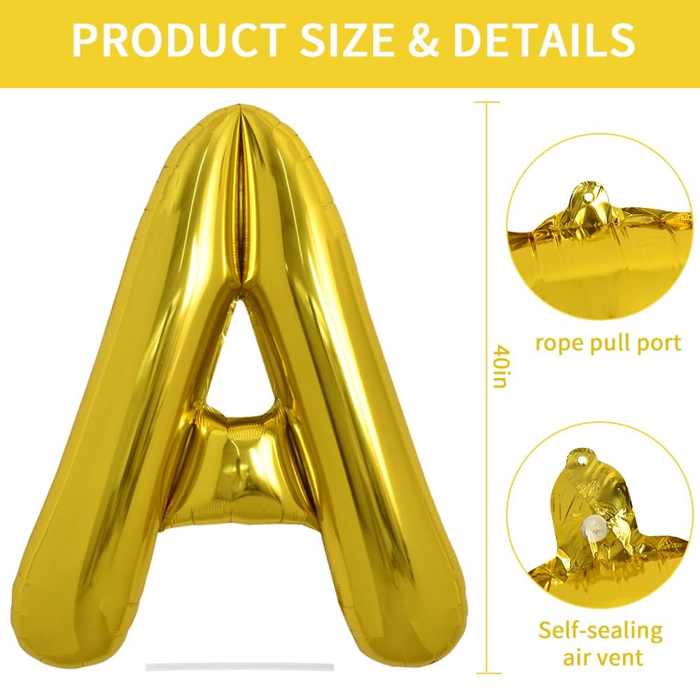 TONIFUL 40 Inch Large Gold Letter A Foil Balloons Alphabet Balloons