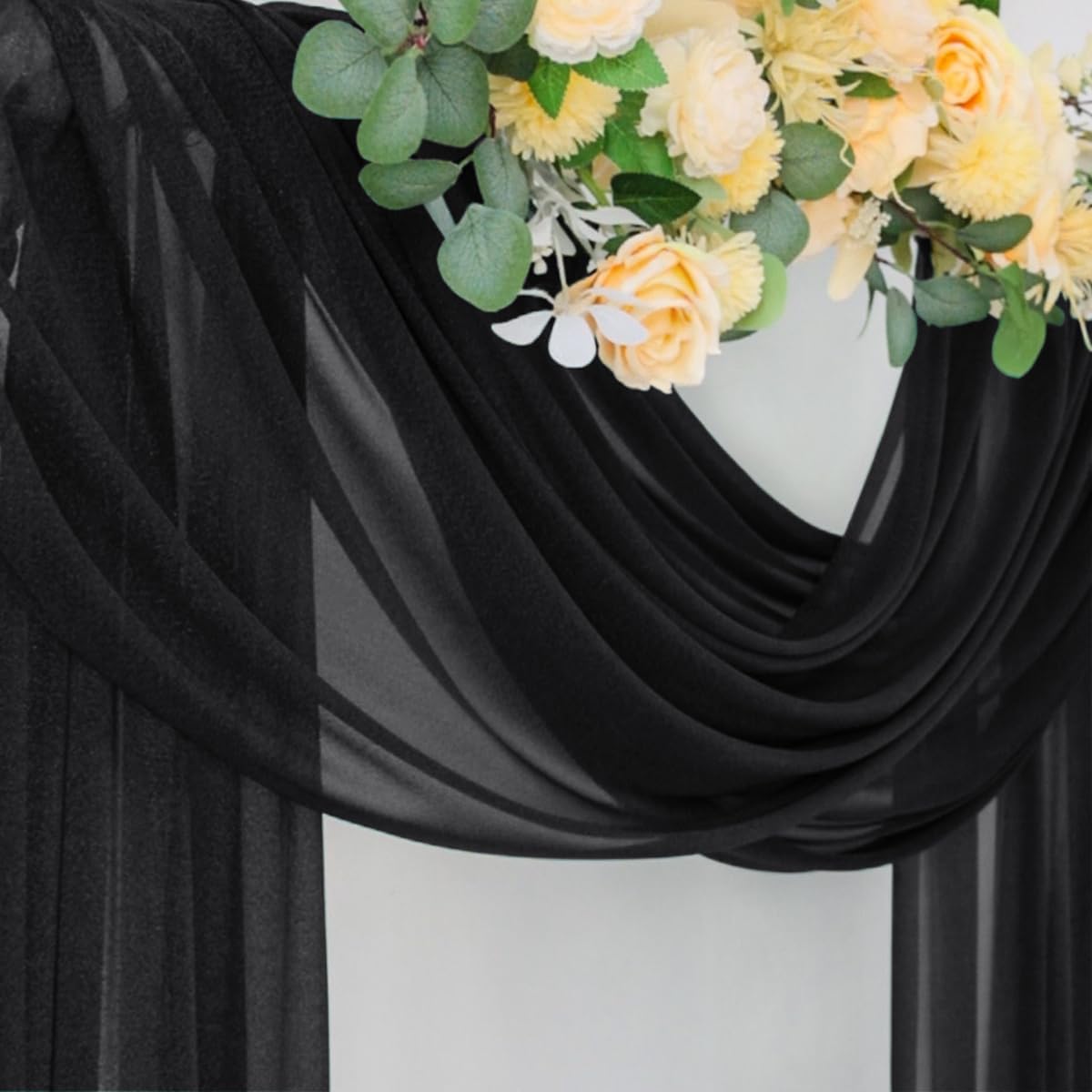 Socomi Black Sheer Gothic Wedding Draping Fabric 29" x 20Ft 2 Panel Outdoor Curtain Arch Drapes