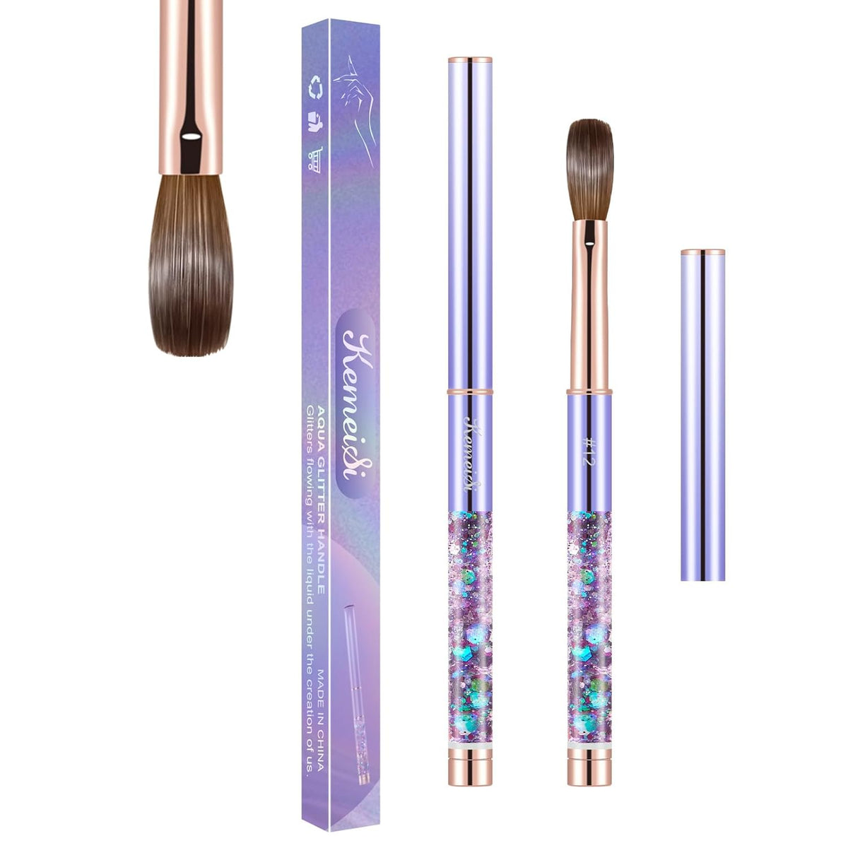 Acrylic Nail Brush Size #12, KEMEISI 100% Pure Kolinsky Nail Art Brushes Sturdy Handle Oval Shaped