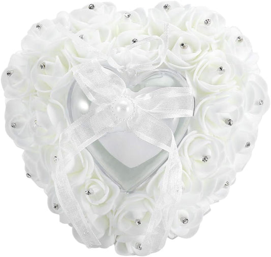 Hilitand Wedding Ring Cushion Pillow Romantic Heart Shaped Wedding Ring Box Rose Rhinestone