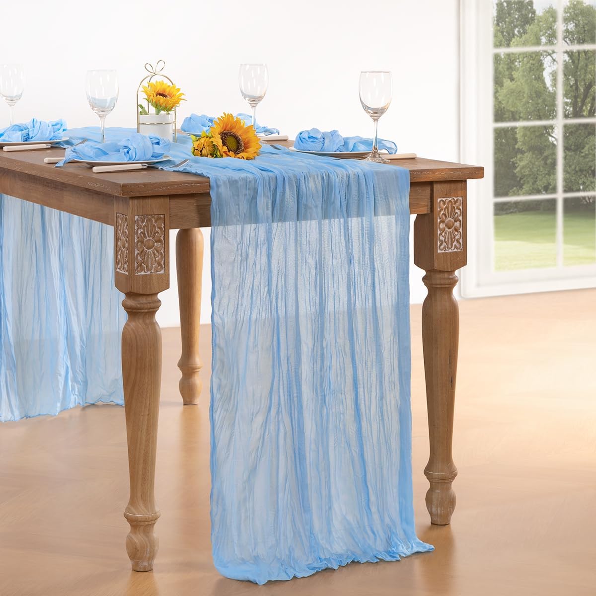 Baby Blue Cheesecloth Table Runner Fall Table Runner Boho Gauze 120 Inches Light Blue Cheese Cloth