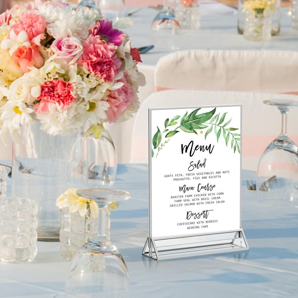 16 Pack 4x6 Clear Acrylic Sign Holders with Silver Borders and Vertical Stand, Double Sided Display