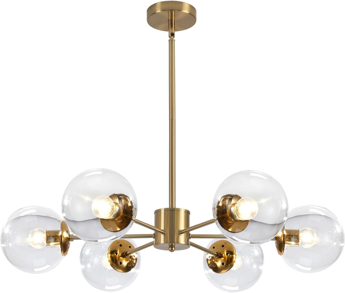 KCO Lighting Modern 6-Light Sputnik Chandelier with Clear Glass Globe Mid Century Adjustable