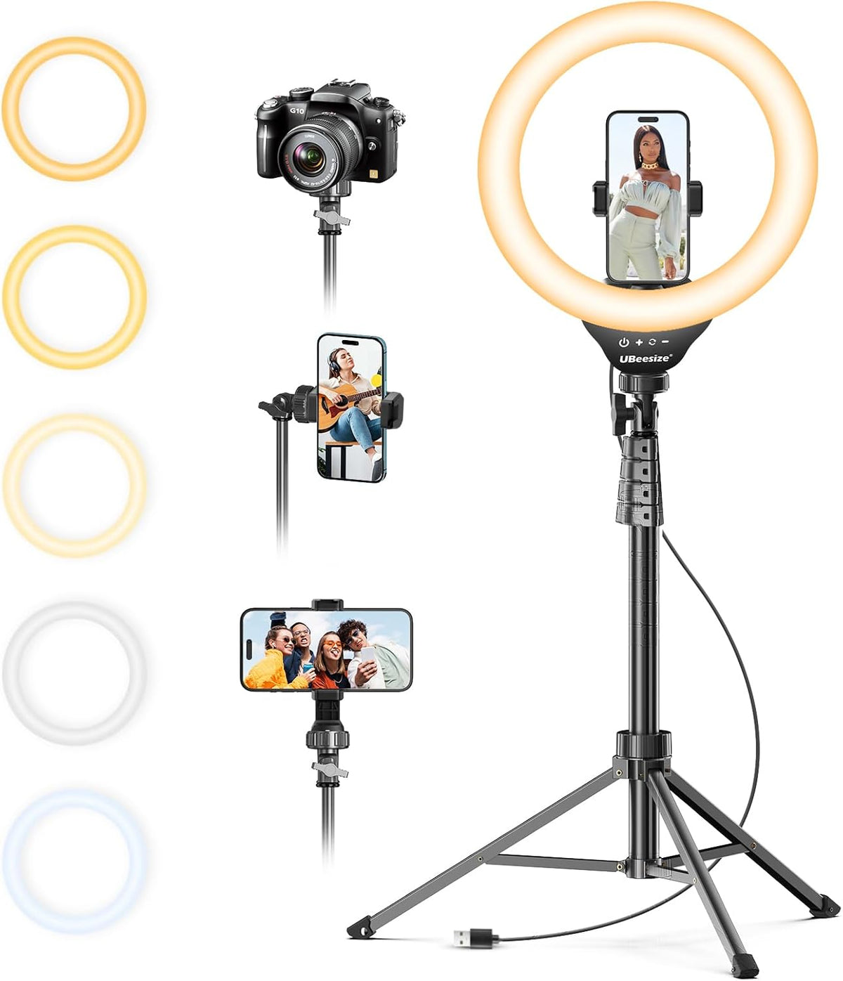 UBeesize 12'' Selfie Ring Light with 62’’ Tripod Stand for Video Recording, Live Streaming(YouTube