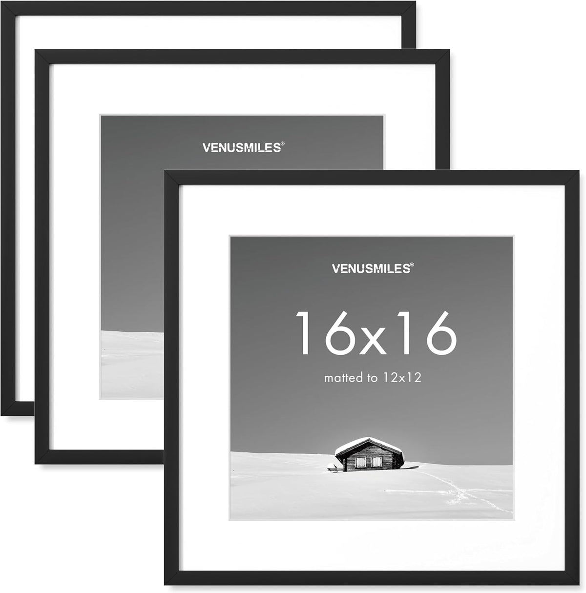 16x16 inch Picture Frame, 16x16 Photo Frames with 12x12 Removable Mat - High Definition Plexiglass