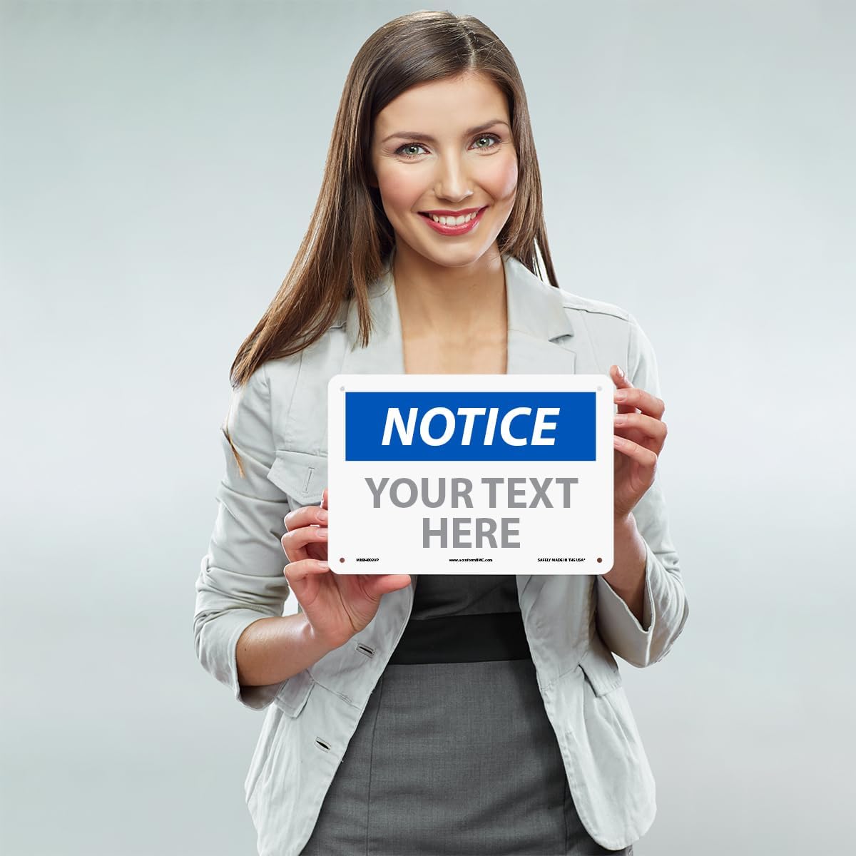 Custom OSHA Style Notice Sign 7" x 10" Plastic Sign, Customizable "Your Text Here", by AccuformNMC