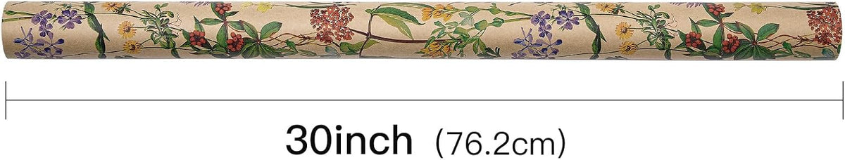 RUSPEPA 30" X 32.8' Wildflower Floral Wrapping Large Kraft Paper Roll for Women, Jumbo Roll, Herbal