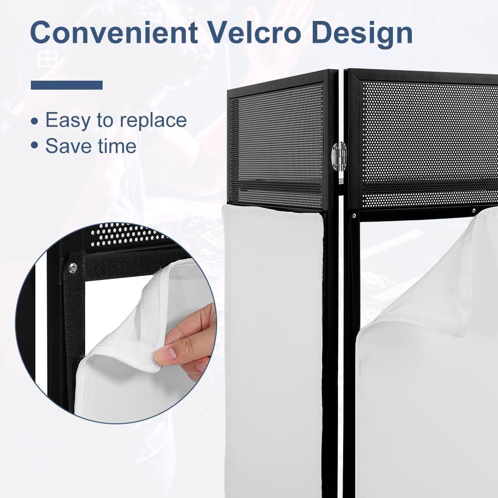 LUCKUP Portable DJ Booth 41"L x 20"W DJ Facade with White & Black Scrim, Foldable DJ Table Station