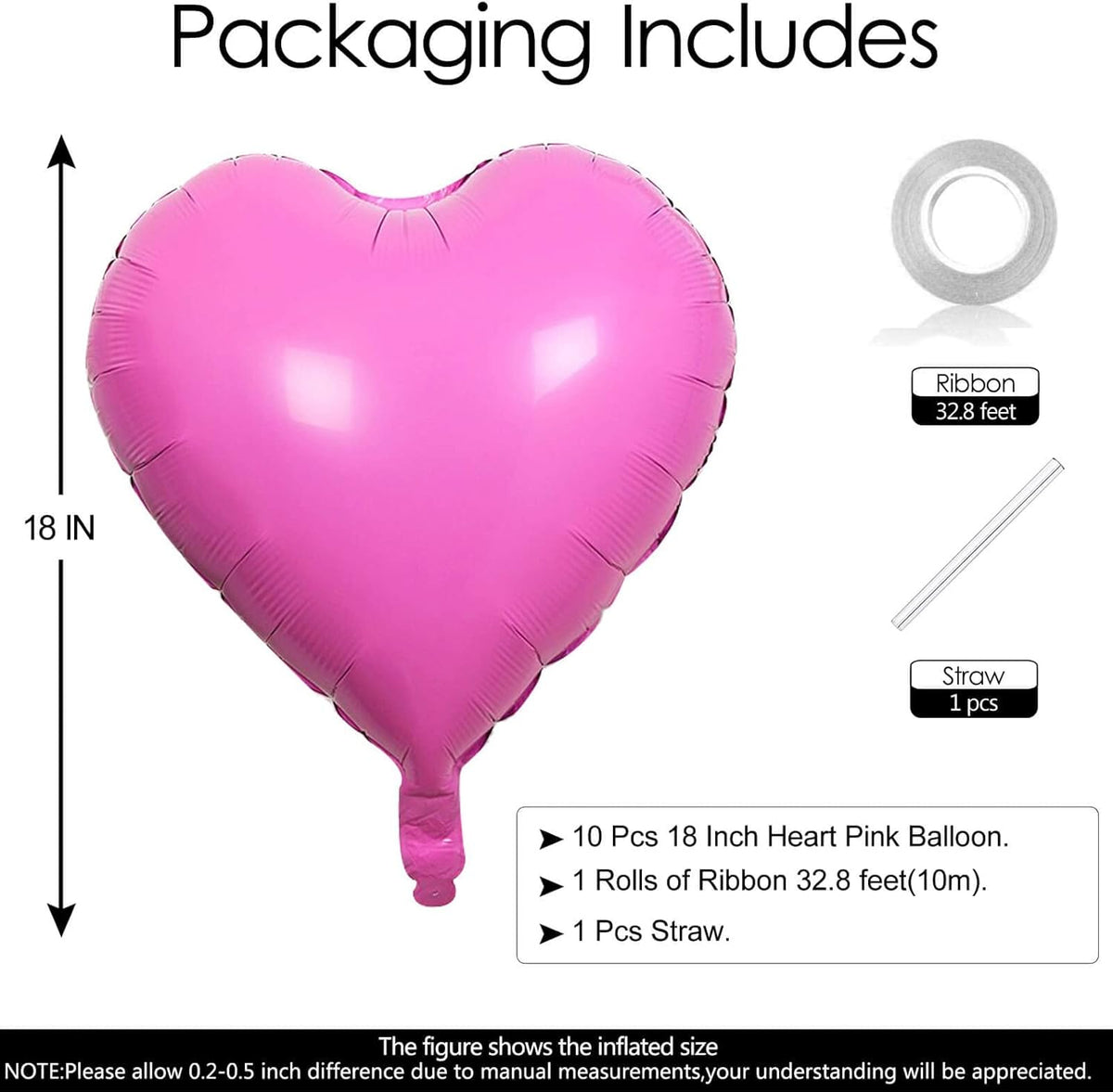 10Pcs Pink Foil Heart Shaped Balloons 18 Inch Bright Pink Heart Balloons For Baby Shower Wedding