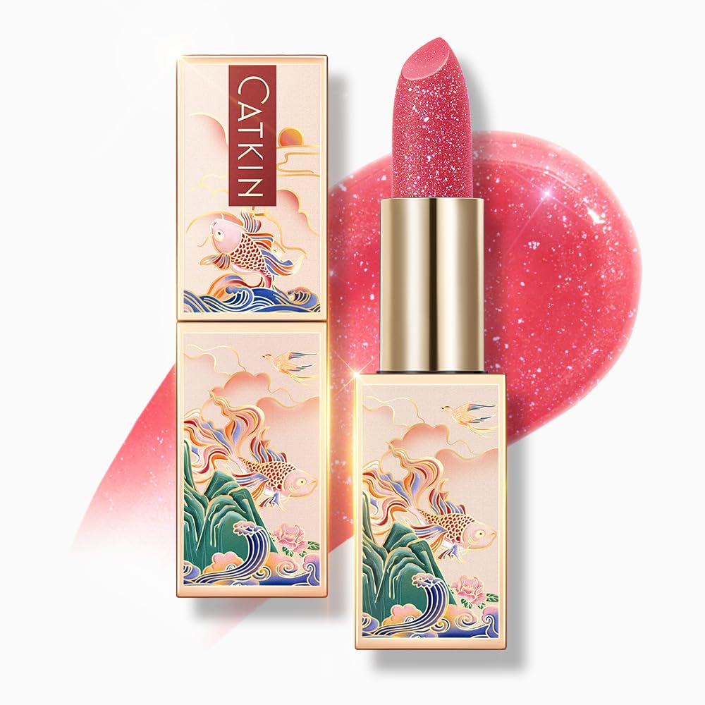 CATKIN Tinted Lip Balm Glitter Lip Stain Ultra Hydrating Lip Moistrurizer Shimmer Glow with Vitamin