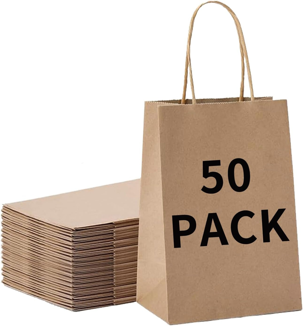 BAG BOX 50 Pack 5.9x3.1x8.25 Inch Brown Gift Bags with Handles,Bulk Kraft Paper Bags for Shopping