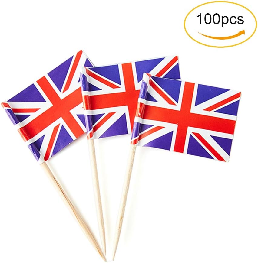 UK Flag British Flag, Small Mini British Toothpick Flags for Food, Cupcakes, Cocktails, Appetizers