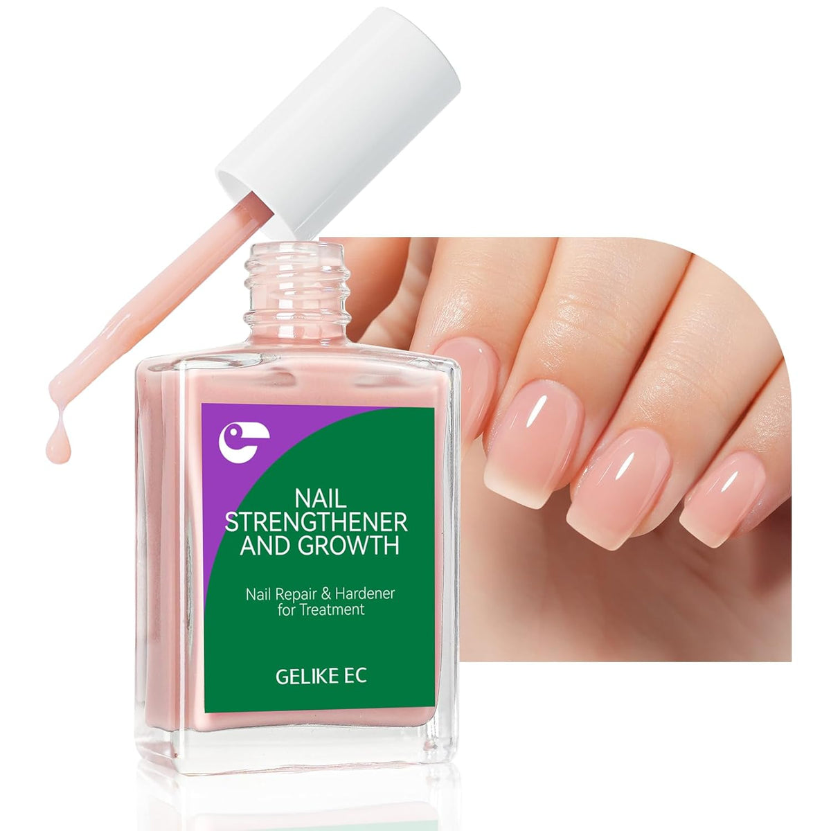 Gelike EC Nail Strengthener for Woman: Nude Blush 15ml 6 in 1 Natural Nail Hardener Extra Strong