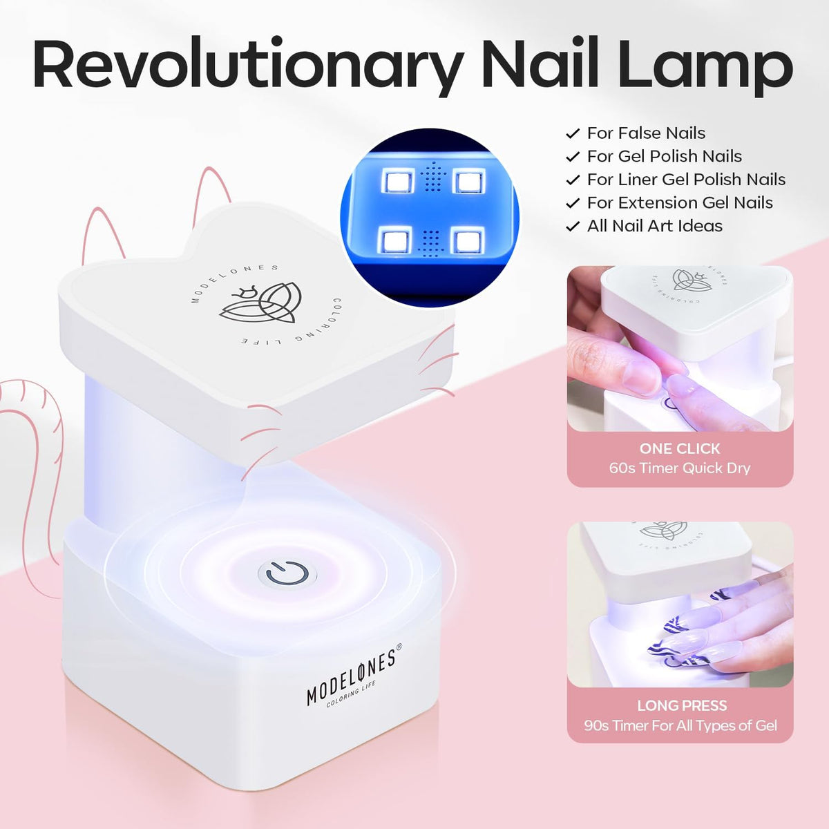 modelones Long Coffin Gel Nail Tips Kit, 9-in-One Nail Glue with Portable U V Lamp 216Pcs 12Sizes