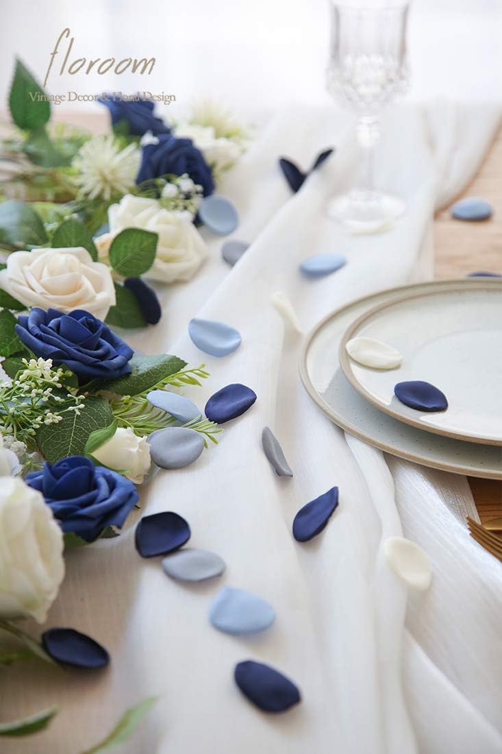 Floroom 300pcs Rose Petals Dusty Blue Navy Faux Silk Flower Petals for Wedding Flower Girl Basket