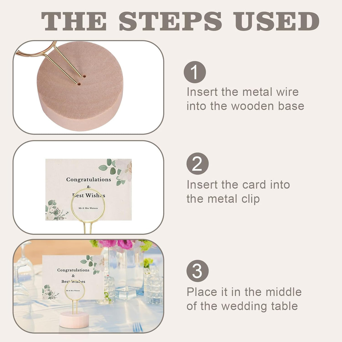 Oubest Table Number Holders Pack of 10 Metal Wire with Wooden Base for Better Stability Place Card