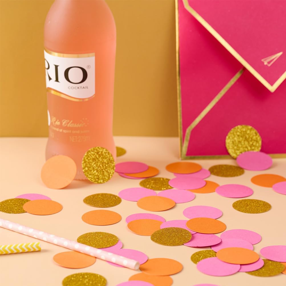 Hot Pink Orange and Gold Confetti Table Decoration for Baby Shower Valentine's Day Bachelorette