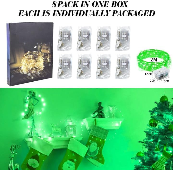 ZGWJ 8 Pack Fairy Lights Battery Operated, 7ft 20 Mini LED Fairy String Lights Silver Wire 3 Modes