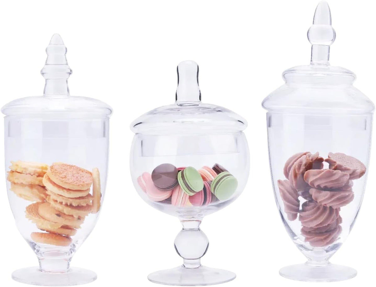 Glass Apothecary Jars with Lids, Small Storage Containers, Set of 3 Wide Mouth Storage Candy Jar