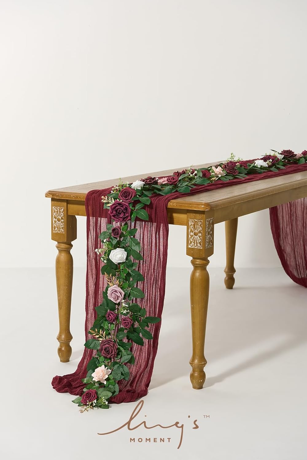 Ling's moment 5FT Burgundy Artificial Flower Garland Dusty Rose Leaves Floral Garland Arch Flowers