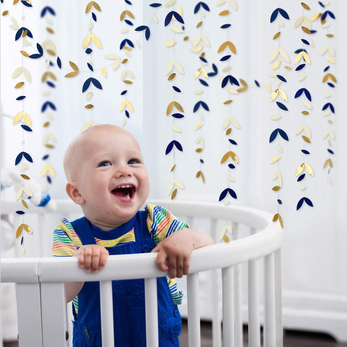 52 Ft Navy Blue Gold Party Decorations Royal Blue Gold Leaf Garland Paper Hanging Leaves Streamer