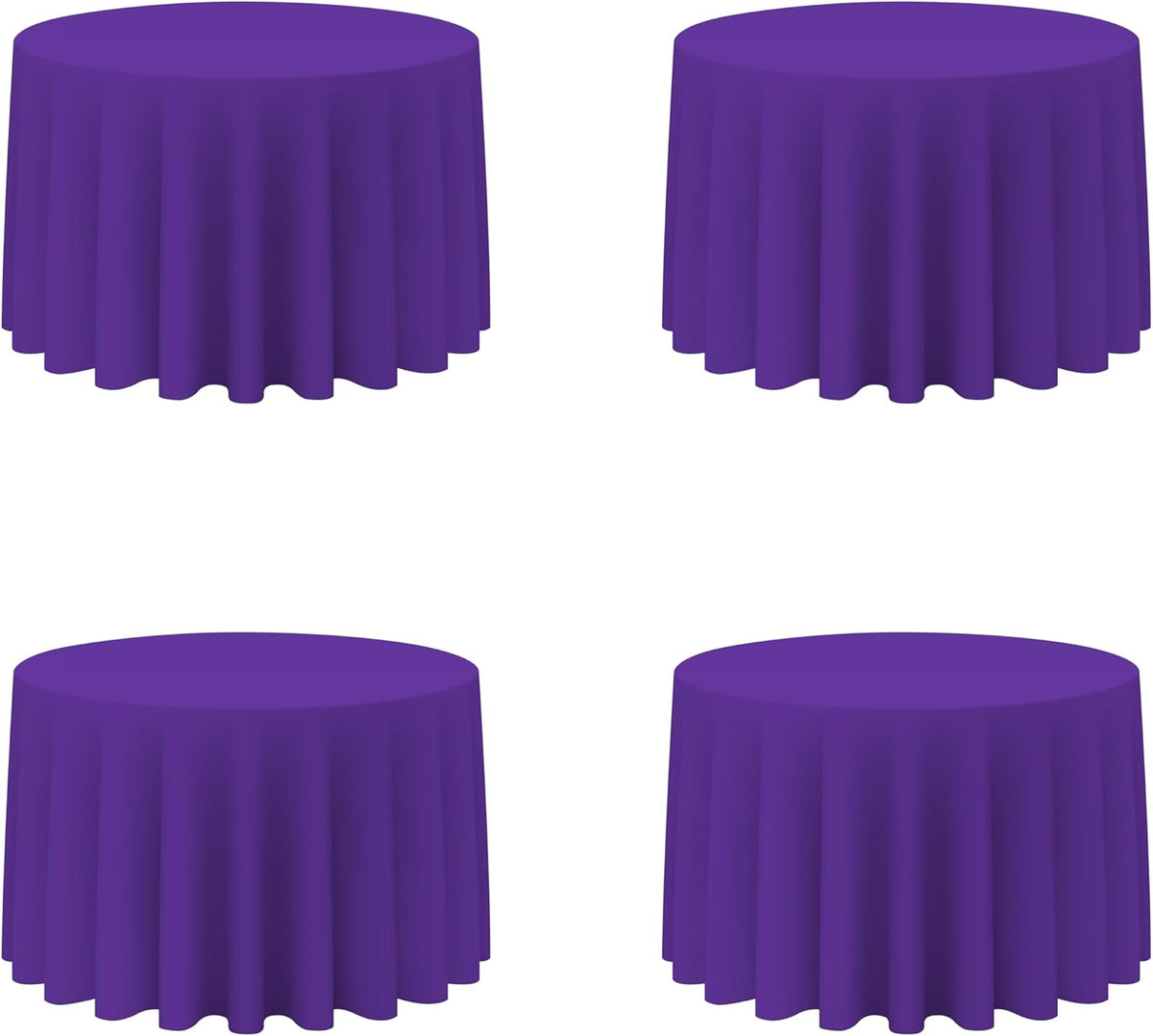 BRILLMAX 4 Pack Purple Round Tablecloths 108 Inch - Circle Bulk Linen Polyester Fabric Washable