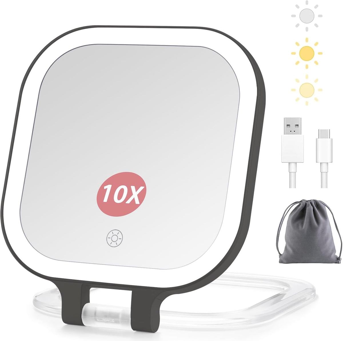 DESCHEN Rechargeable Travel Makeup Vanity Mirror with Lights and Magnification, Portable 1X/10X