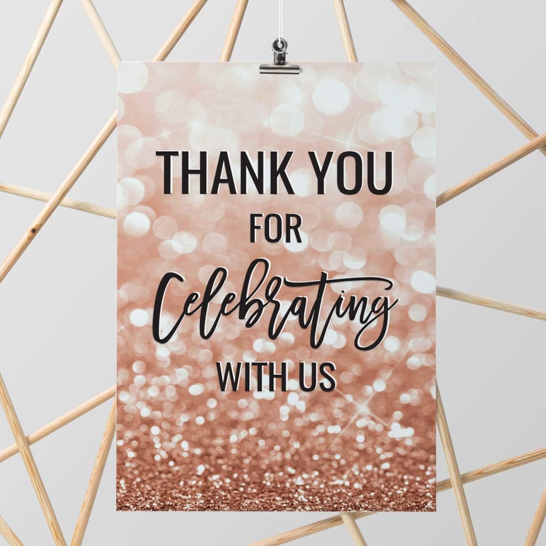 Andaz Press Extra Large Wedding Easel Board Party Sign, 12x18-inch, Glitzy Faux Rose Gold Glitter